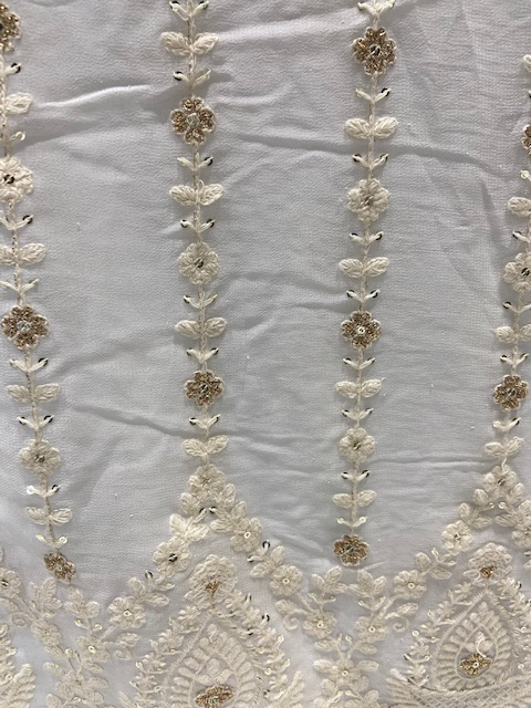 White dyeable thread with sequin allover Georgette embroidered fabric 4098