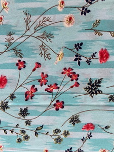 Teal blue floral crepe printed fabric 3602