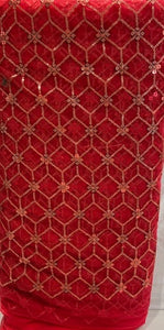 Red sequin with allover Net embroidered fabric 9012