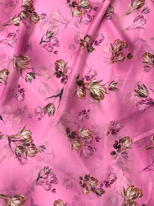 Pink floral organza printed fabric 3985