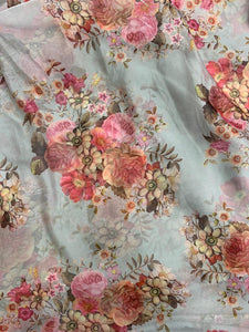 Blue floral organza printed fabric 5609